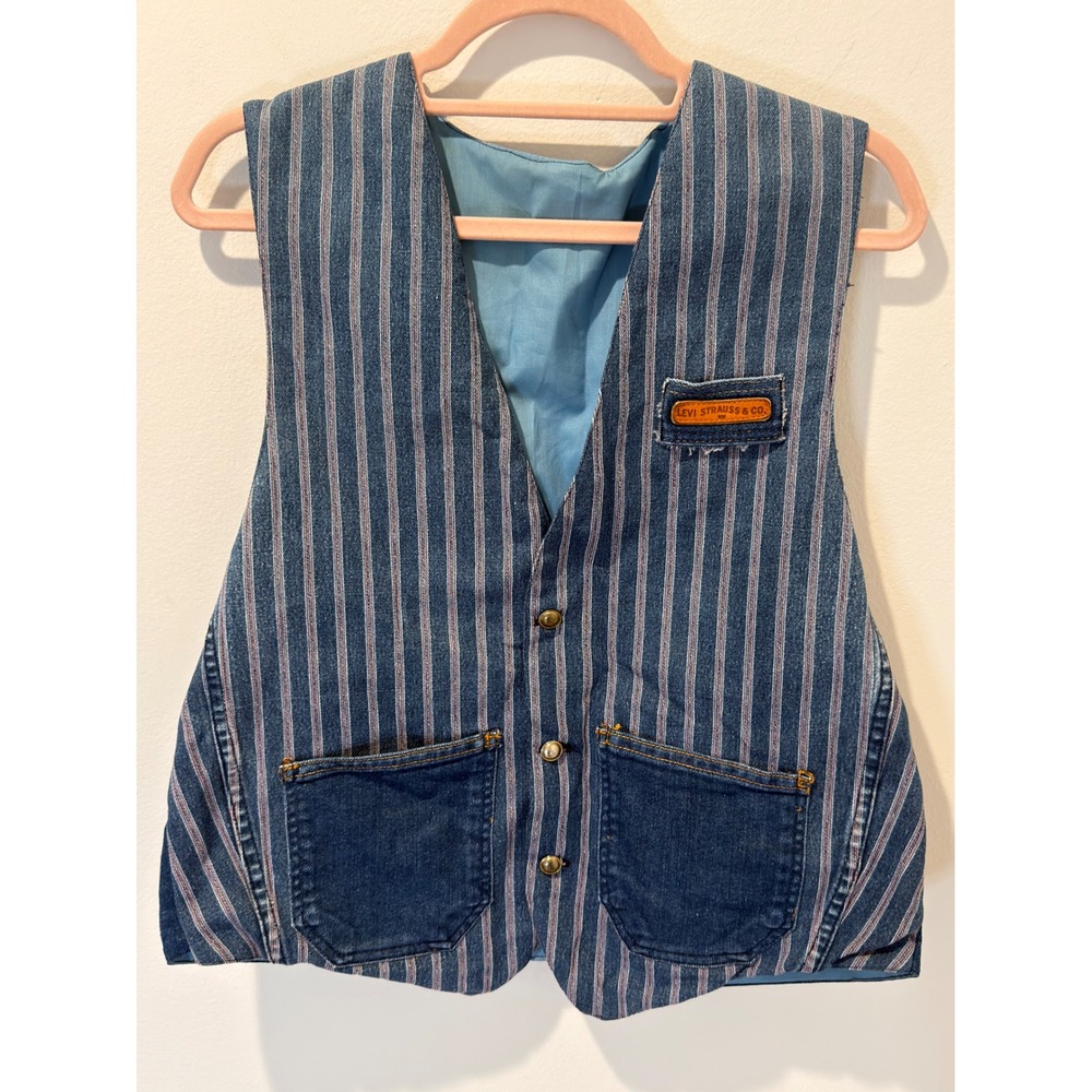 Vintage 90s Levis Hickory Stripe Denim Western Cinch Back Vest